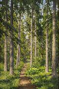 johan krouthen Sunlit forest path oil painting artist